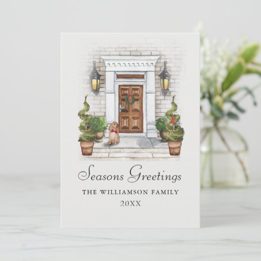 季節のごあいさつウォーターカラーハウスアンドドッグ シーズンカード (スタンド正面)