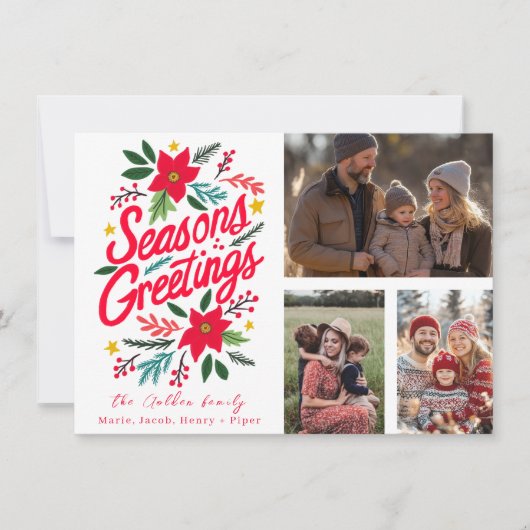 季節のごあいさつカスタム3フォトグリッドホリデー カード (正面)