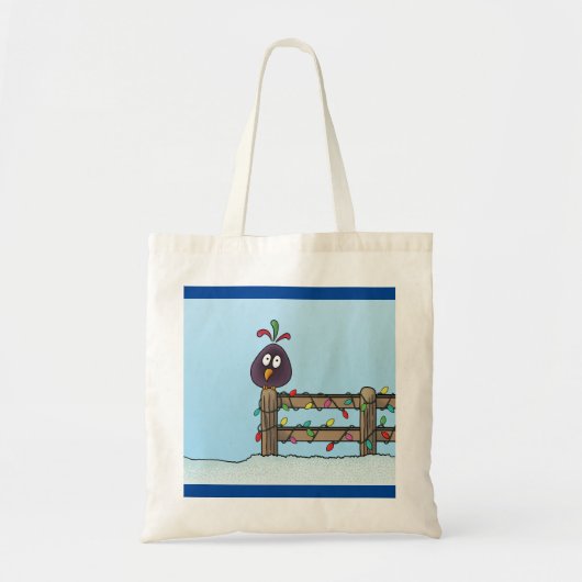 季節のごあいさつカートゥーンバードオンフェンス トートバッグ (正面)