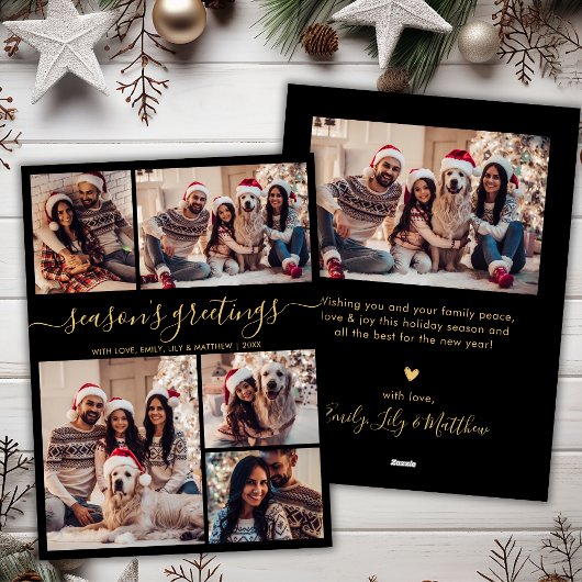 季節のごあいさつシック黒金ゴールドスクリプト5写真 シーズンカード