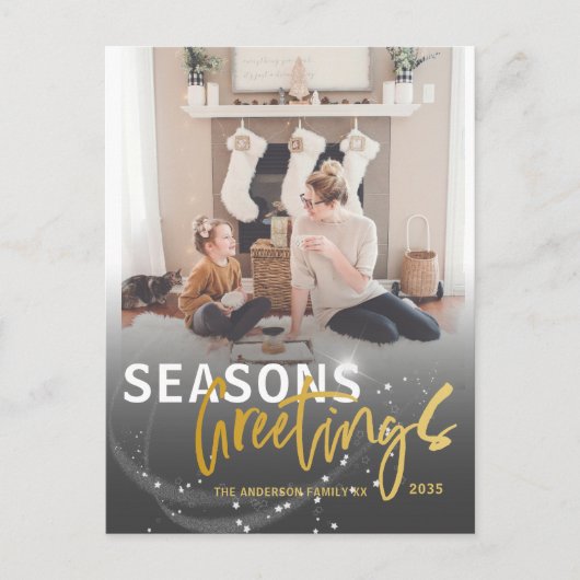 季節のごあいさつスターフェイク金ゴールドスクリプトクリスマス ポストカード (正面)