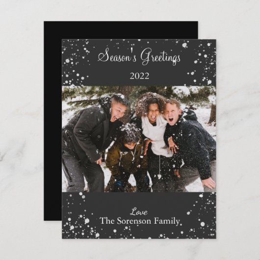 季節のごあいさつスノウイ白黒スクリプトH シーズンカード (正面/裏面)