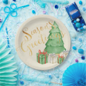 季節のごあいさつズウォーターカラークリスエレガントマス ペーパープレート (パーティー)