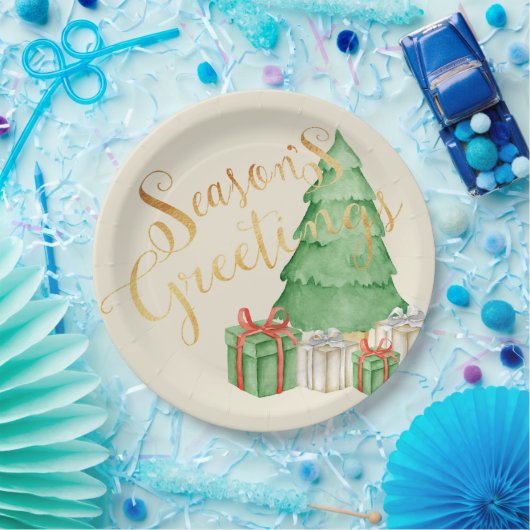 季節のごあいさつズウォーターカラークリスエレガントマス ペーパープレート (パーティー)