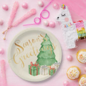 季節のごあいさつズウォーターカラークリスエレガントマス ペーパープレート (パーティー)