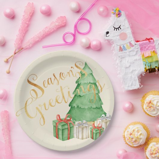 季節のごあいさつズウォーターカラークリスエレガントマス ペーパープレート (パーティー)