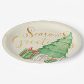 季節のごあいさつズウォーターカラークリスエレガントマス ペーパープレート (アングル)