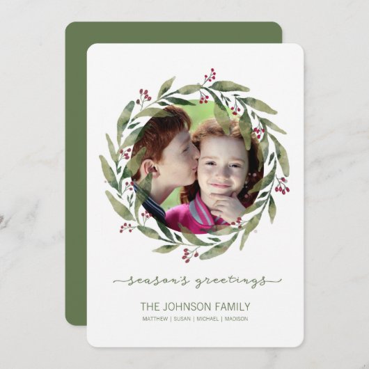 季節のごあいさつズウォーターカラーリースホリデー シーズンカード (正面/裏面)