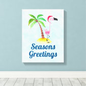 季節のごあいさつズピンクフラミンゴinサンタハット キャンバスプリント (インサイチュ (ウッドフロア))