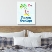 季節のごあいさつズピンクフラミンゴinサンタハット キャンバスプリント (インサイチュ (寝室))