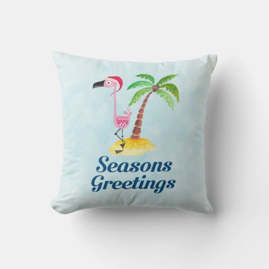 季節のごあいさつズピンクフラミンゴinサンタハット クッション (正面)