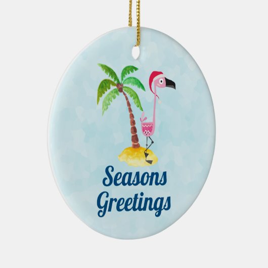 季節のごあいさつズピンクフラミンゴinサンタハット セラミックオーナメント (右)