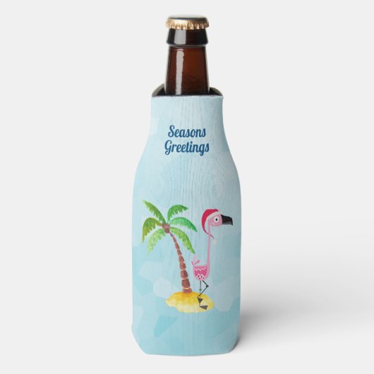季節のごあいさつズピンクフラミンゴinサンタハット ボトルクーラー (ボトル正面)