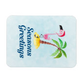 季節のごあいさつズピンクフラミンゴinサンタハット マグネット (横)