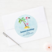 季節のごあいさつズピンクフラミンゴinサンタハット ラウンドシール (封筒)