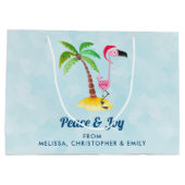 季節のごあいさつズピンクフラミンゴinサンタハット ラージペーパーバッグ (裏面)