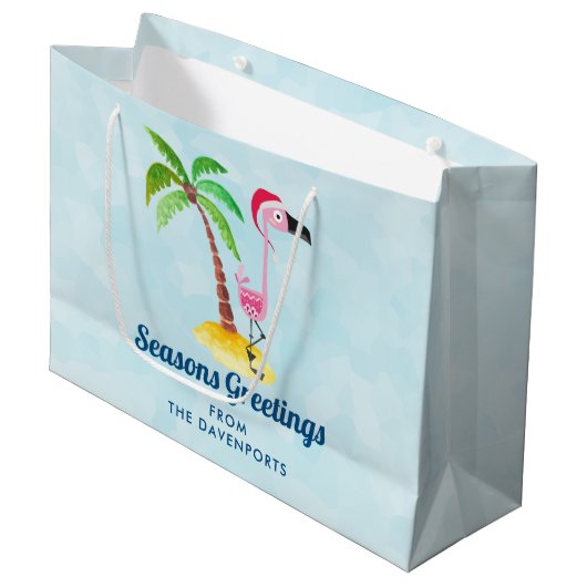季節のごあいさつズピンクフラミンゴinサンタハット ラージペーパーバッグ (正面アングル)