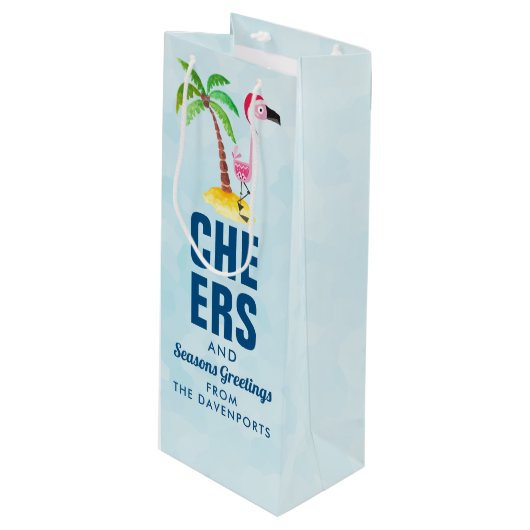 季節のごあいさつズピンクフラミンゴinサンタハット ワインギフトバッグ (正面アングル)