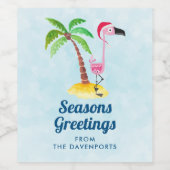 季節のごあいさつズピンクフラミンゴinサンタハット ワインラベル (シングルラベル)