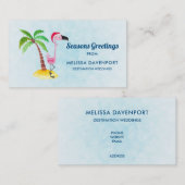 季節のごあいさつズピンクフラミンゴinサンタハット 名刺 (正面/裏面)