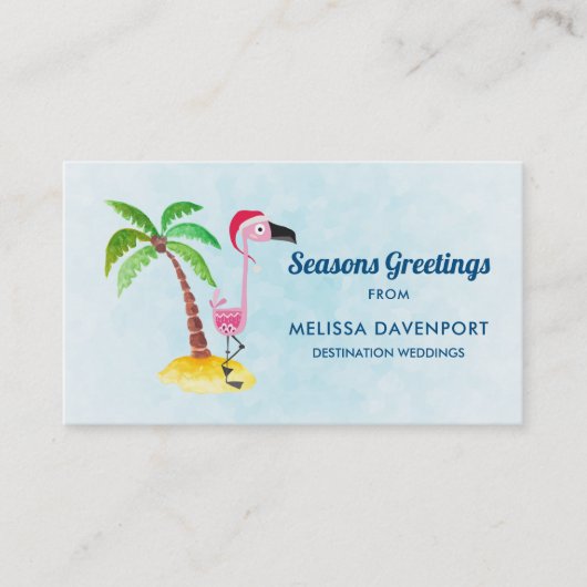 季節のごあいさつズピンクフラミンゴinサンタハット 名刺 (正面)