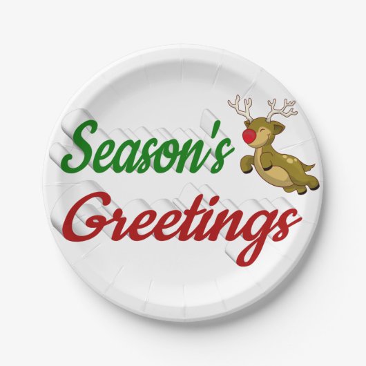 季節のごあいさつトナカイのスクリプトクリスマス ペーパープレート (正面)