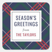 季節のごあいさつネイビータータンチェックプレイドカスタムファミリー スクエアシール (正面)