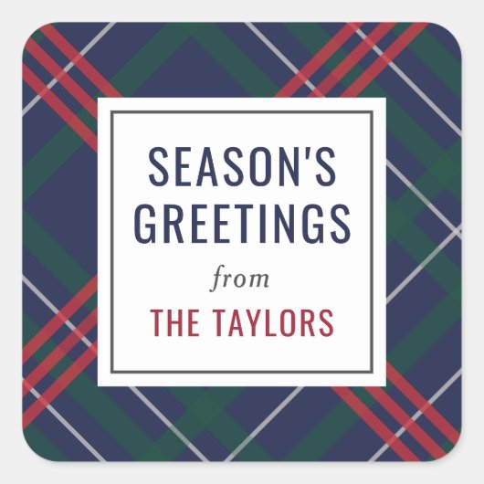 季節のごあいさつネイビータータンチェックプレイドカスタムファミリー スクエアシール (正面)