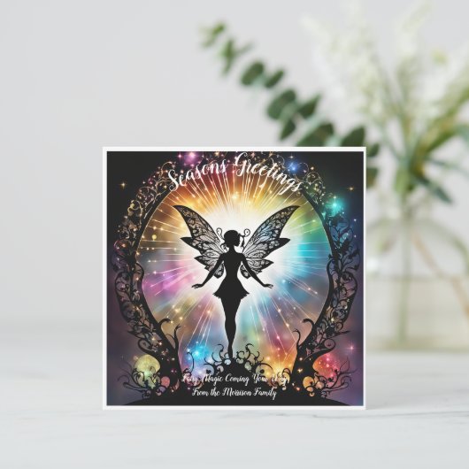 季節のごあいさつパーソナライズされたフェアリー魔法スタイル カード (スタンド正面)