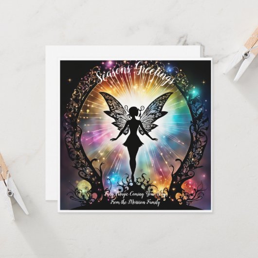季節のごあいさつパーソナライズされたフェアリー魔法スタイル カード (正面/裏面インサイチュ)