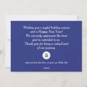 季節のごあいさつビジネスロゴ青モダン白 シーズンカード (裏面)