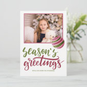 季節のごあいさつピンク緑のスクリプト写真 シーズンカード (スタンド正面)