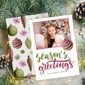 季節のごあいさつピンク緑のスクリプト写真 シーズンカード