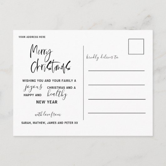 季節のごあいさつフェイク金ゴールド書道クリスマス ポストカード (裏面)