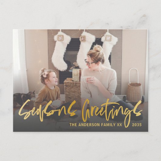 季節のごあいさつフェイク金ゴールド書道クリスマス ポストカード (正面)