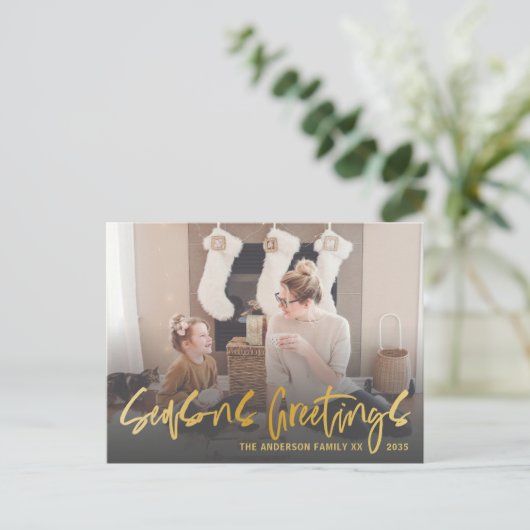 季節のごあいさつフェイク金ゴールド書道クリスマス ポストカード (スタンド正面)