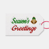 季節のごあいさつベルクリスマス赤い緑のスクリプト ギフトタグ (正面(横))