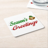 季節のごあいさつベルクリスマス赤い緑のスクリプト スクエアペーパーコースター (アングル)