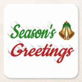 季節のごあいさつベルクリスマス赤い緑のスクリプト スクエアペーパーコースター (正面)