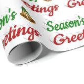 季節のごあいさつベルクリスマス赤い緑のスクリプト ラッピングペーパー (ロールコーナー)