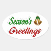 季節のごあいさつベルクリスマス赤い緑のスクリプト 楕円形シール (正面)