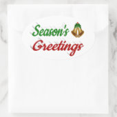 季節のごあいさつベルクリスマス赤い緑のスクリプト 楕円形シール (バッグ)