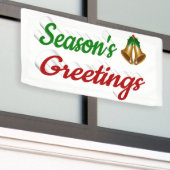 季節のごあいさつベルクリスマス赤い緑のスクリプト 横断幕 (ビルの外側)