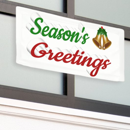 季節のごあいさつベルクリスマス赤い緑のスクリプト 横断幕 (ビルの外側)