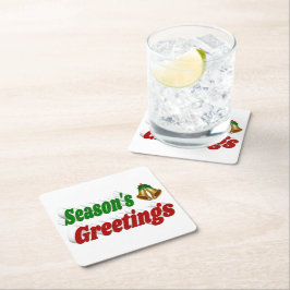 季節のごあいさつベルズクリスマスタイポグラフィ スクエアペーパーコースター