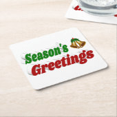 季節のごあいさつベルズクリスマスタイポグラフィ スクエアペーパーコースター (アングル)