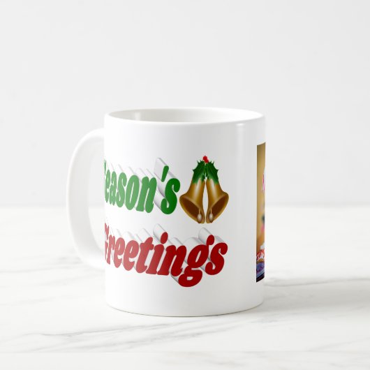 季節のごあいさつベルズクリスマスフォトタイポグラフィ コーヒーマグカップ (正面左)