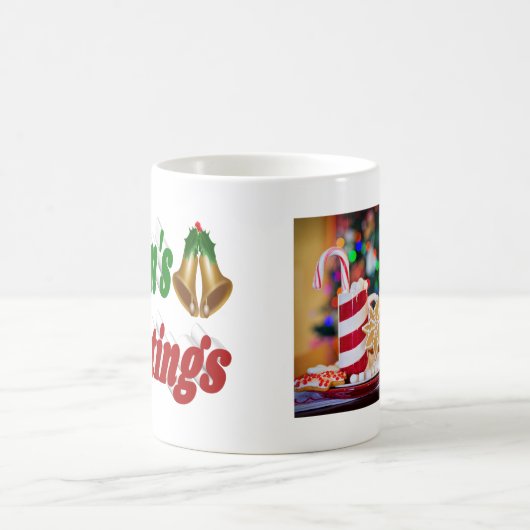 季節のごあいさつベルズクリスマスフォトタイポグラフィ コーヒーマグカップ (中央)
