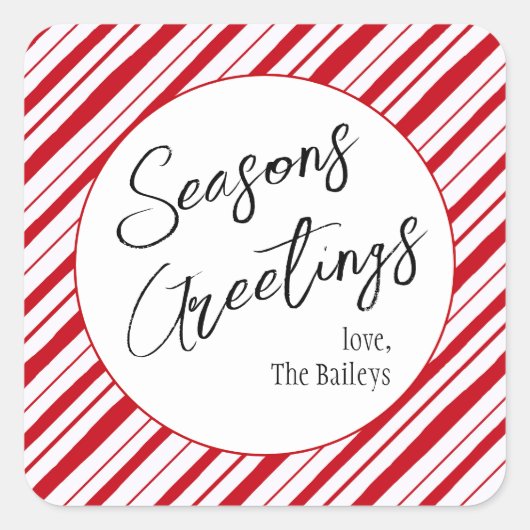 季節のごあいさつペパーミントストライプクリスマス スクエアシール (正面)