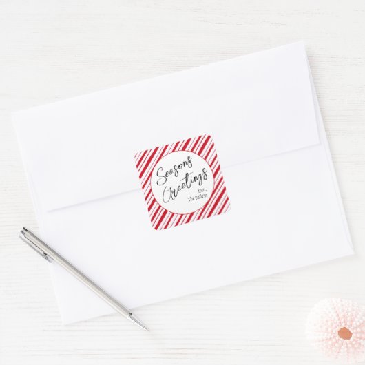 季節のごあいさつペパーミントストライプクリスマス スクエアシール (封筒)